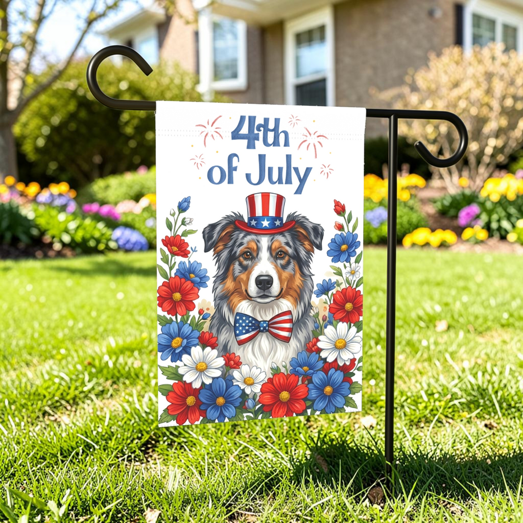 4th of July Australian Shepherd Garden Flag