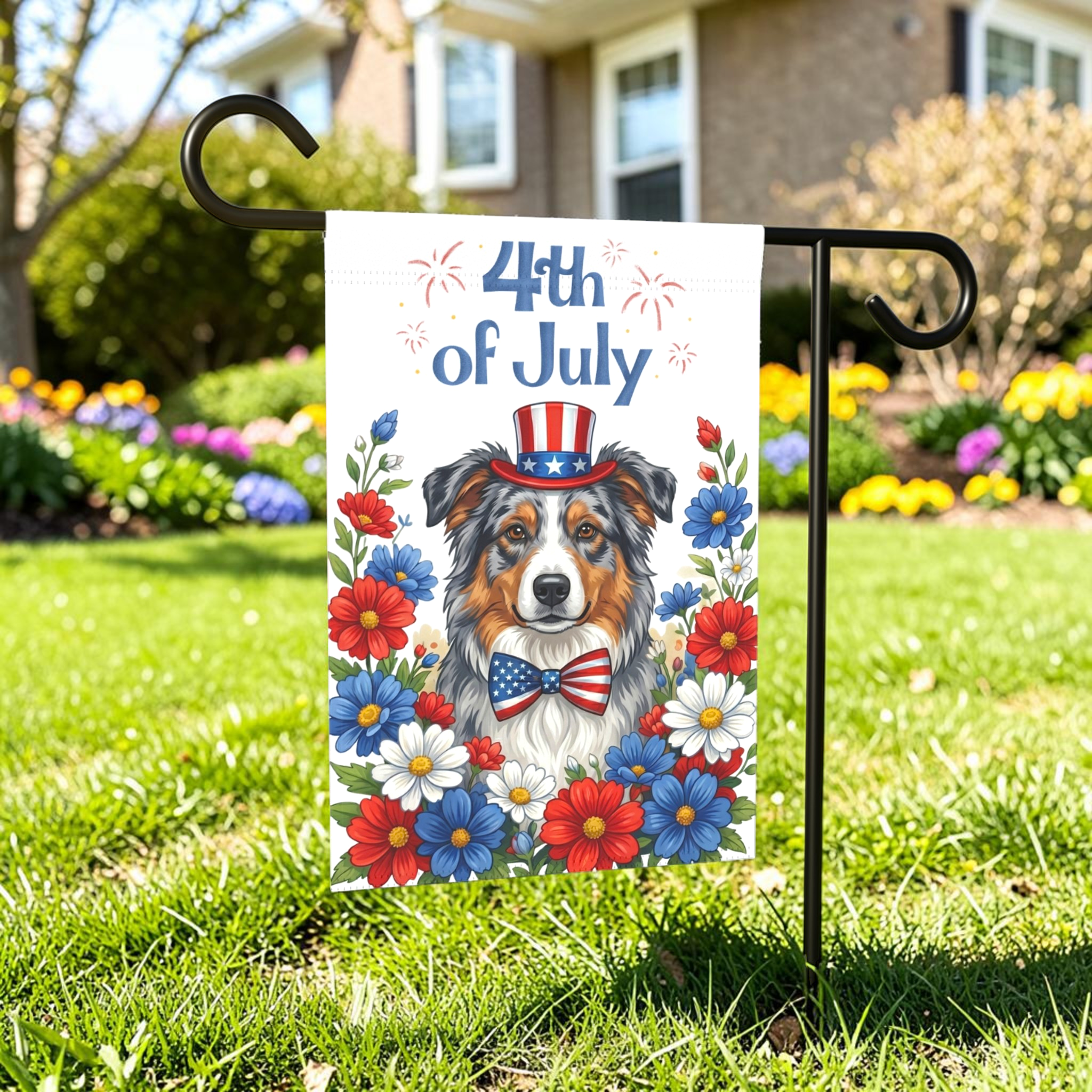 4th of July Australian Shepherd Garden Flag
