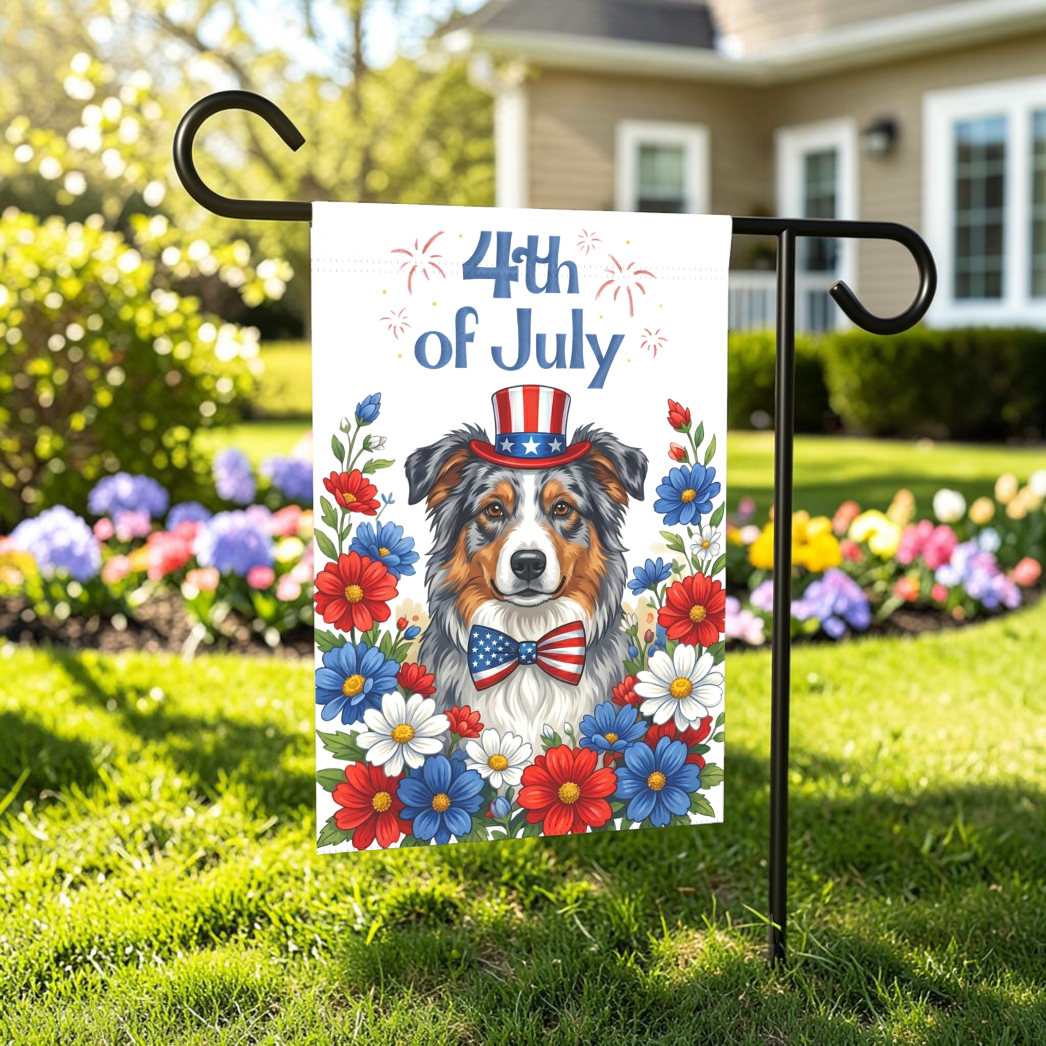 4th of July Australian Shepherd Garden Flag