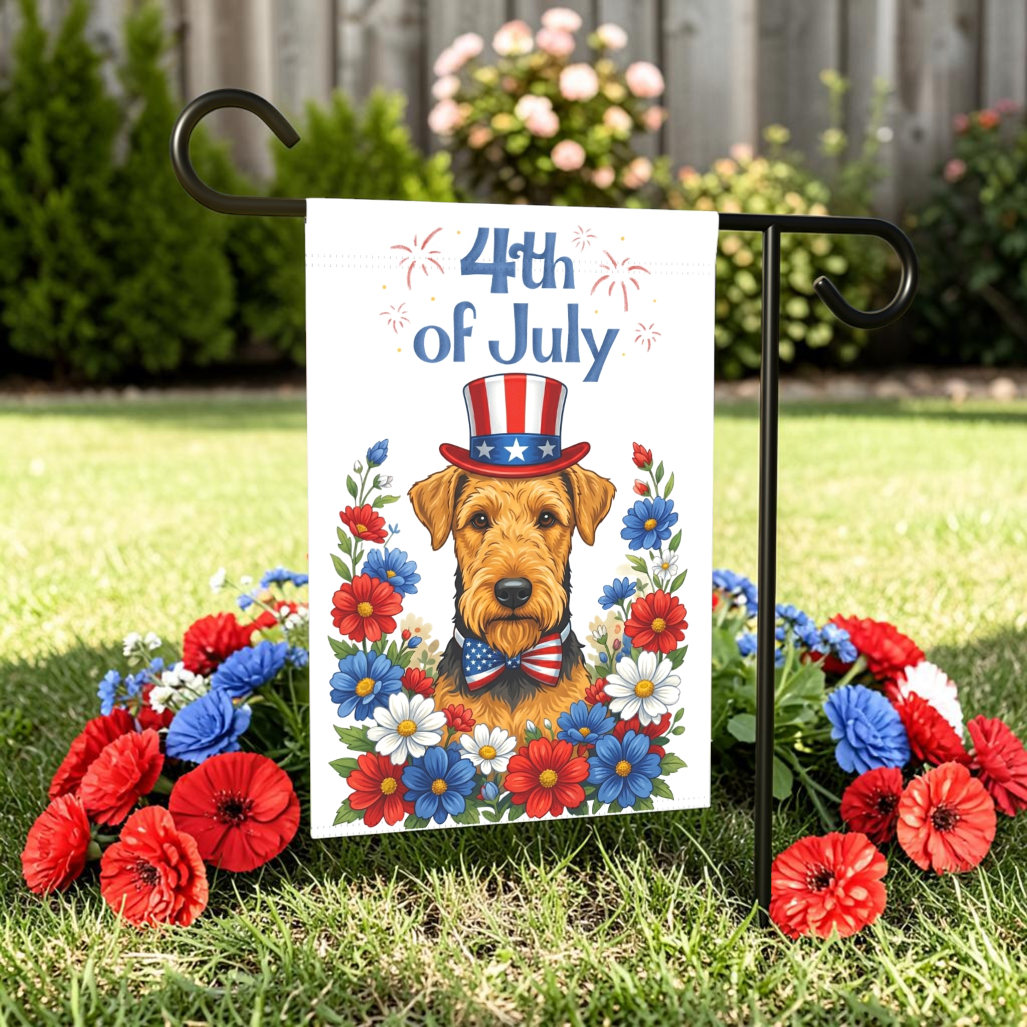 4th of July Airedale Terrier Garden Flag