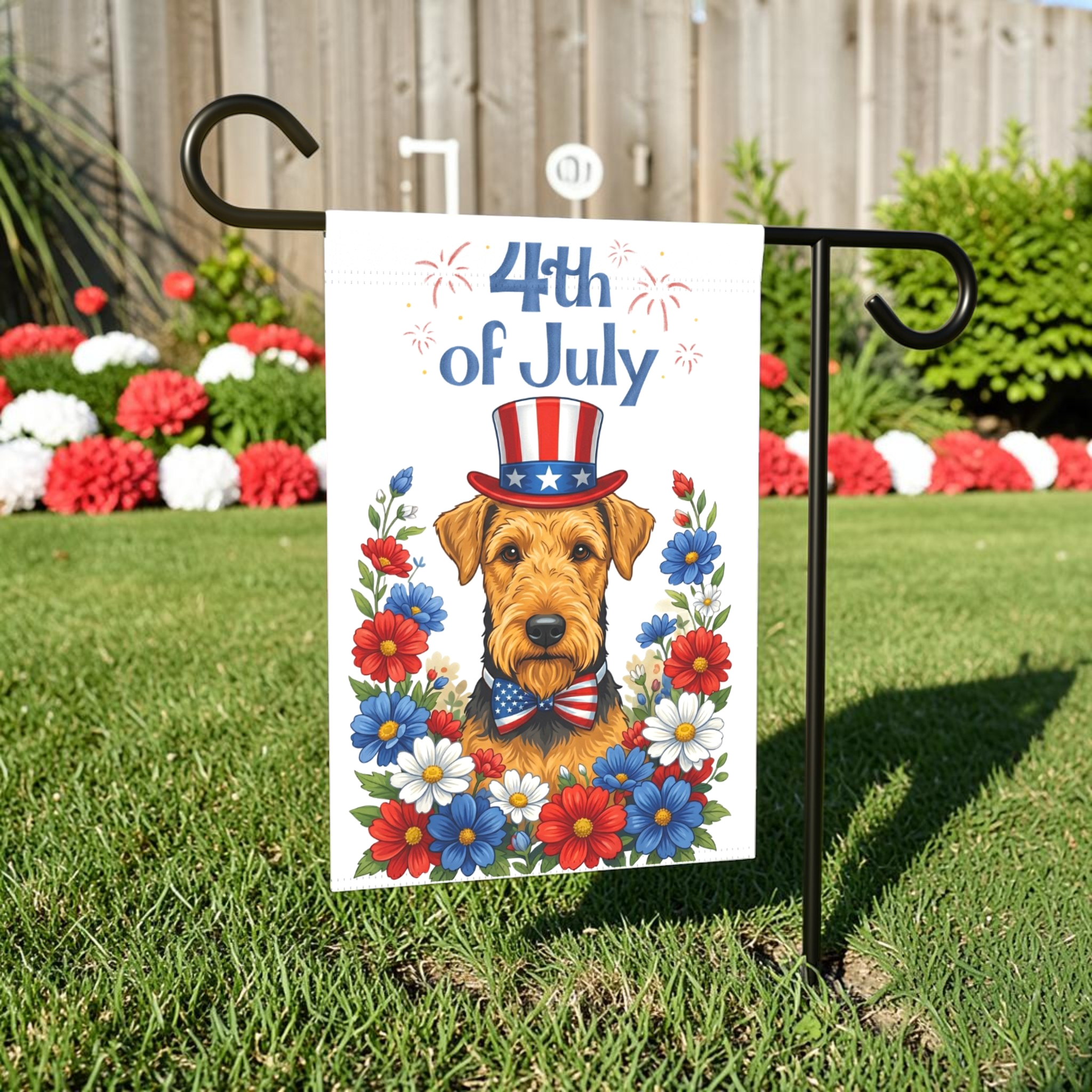 4th of July Airedale Terrier Garden Flag