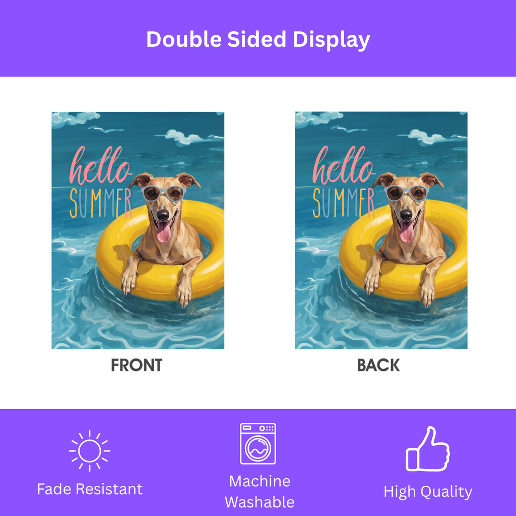 Hello Summer Greyhound Garden Flag