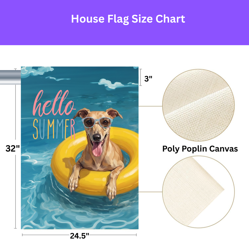 Hello Summer Greyhound Garden Flag