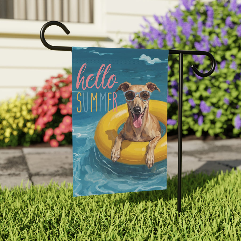 Hello Summer Greyhound Garden Flag