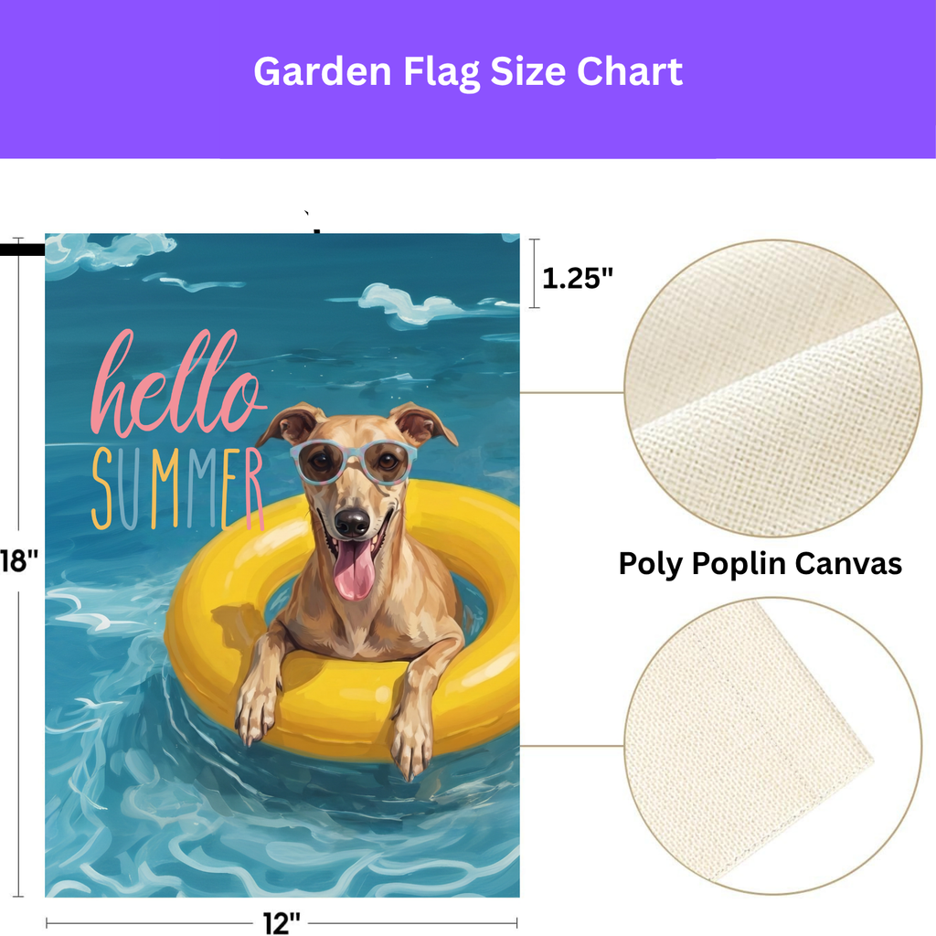 Hello Summer Greyhound Garden Flag