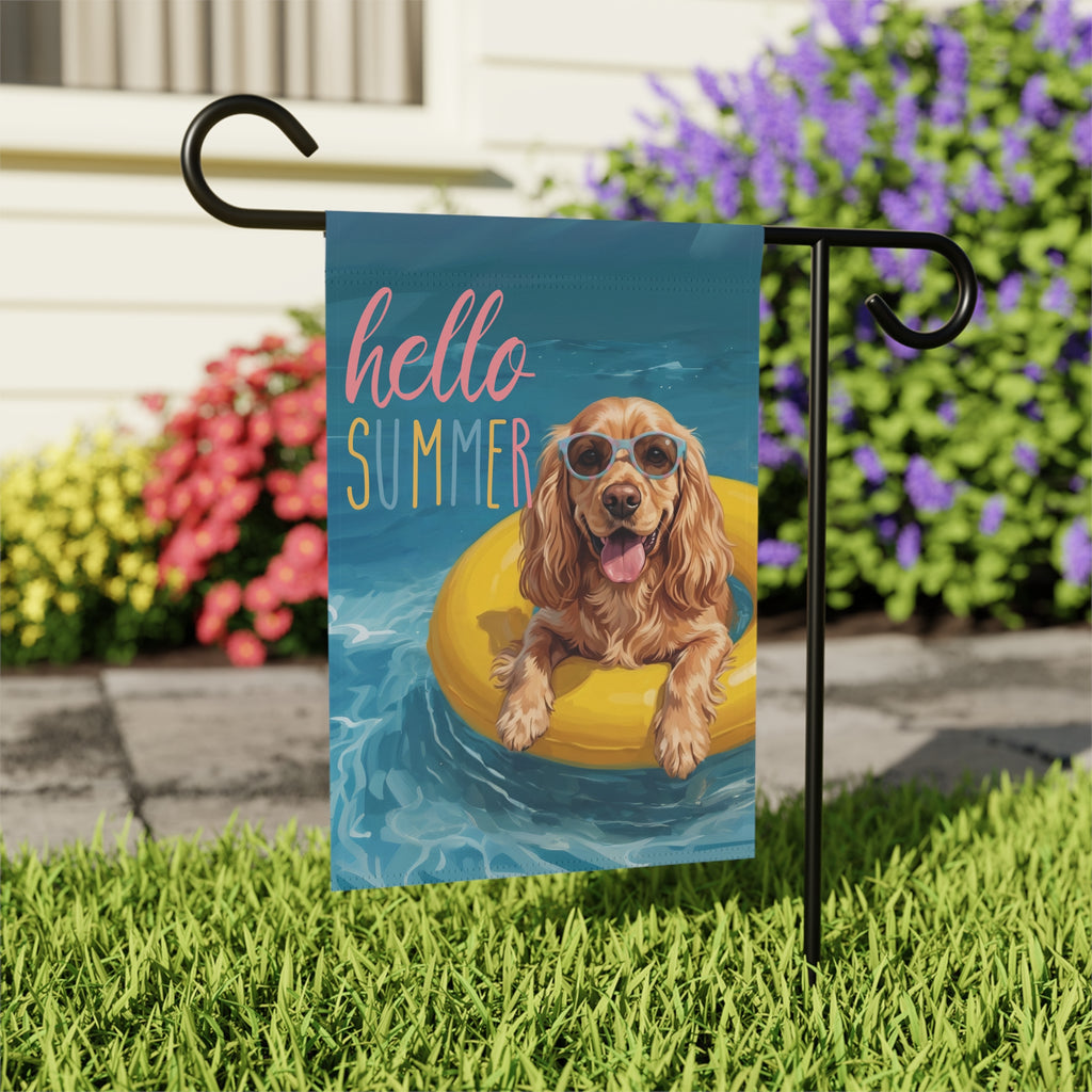 Hello Summer Cocker Spaniel Garden Flag
