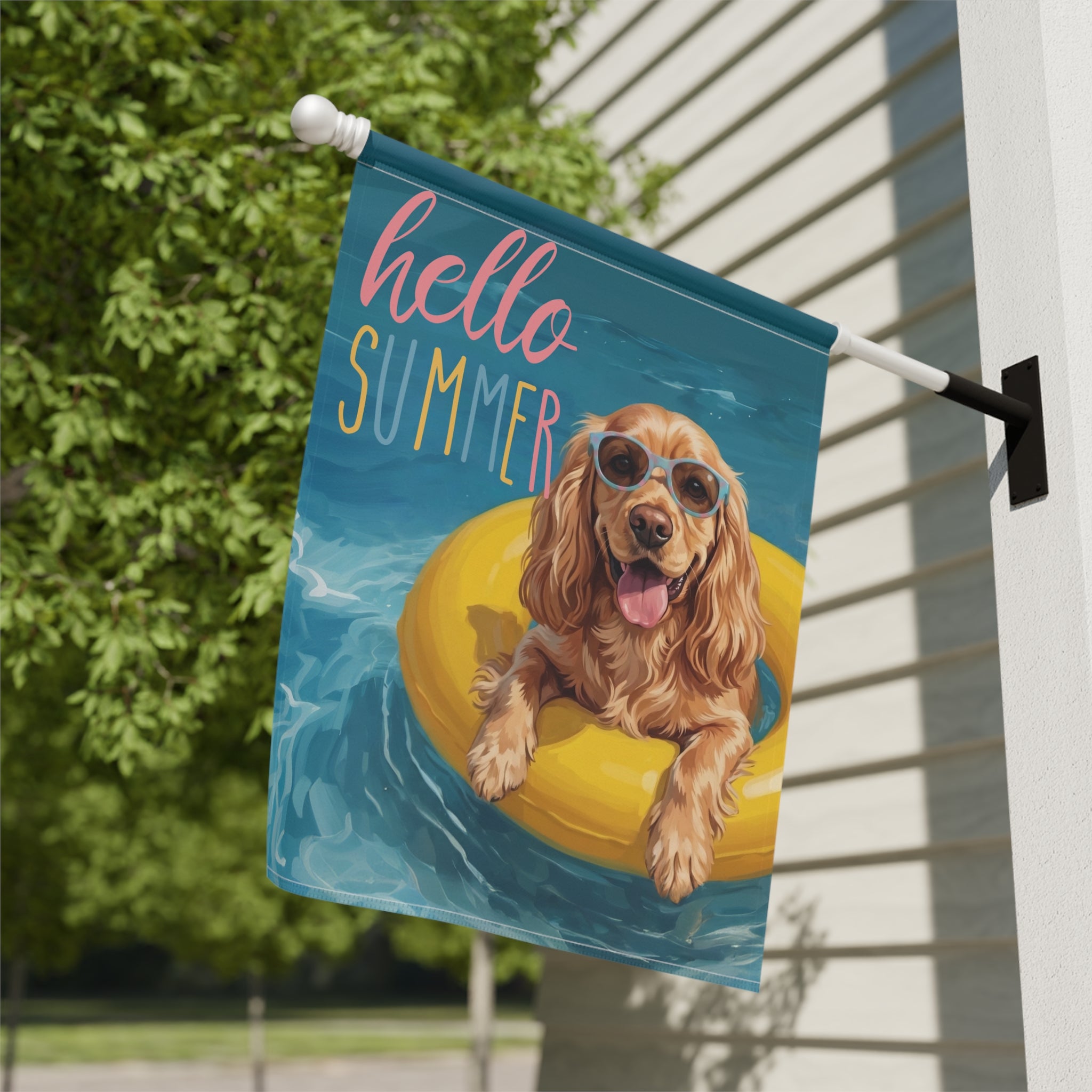 Hello Summer Cocker Spaniel Garden Flag Double Sided 12x18 24x32 Outdoor