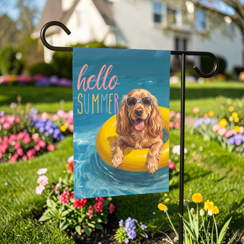 Hello Summer Cocker Spaniel Garden Flag