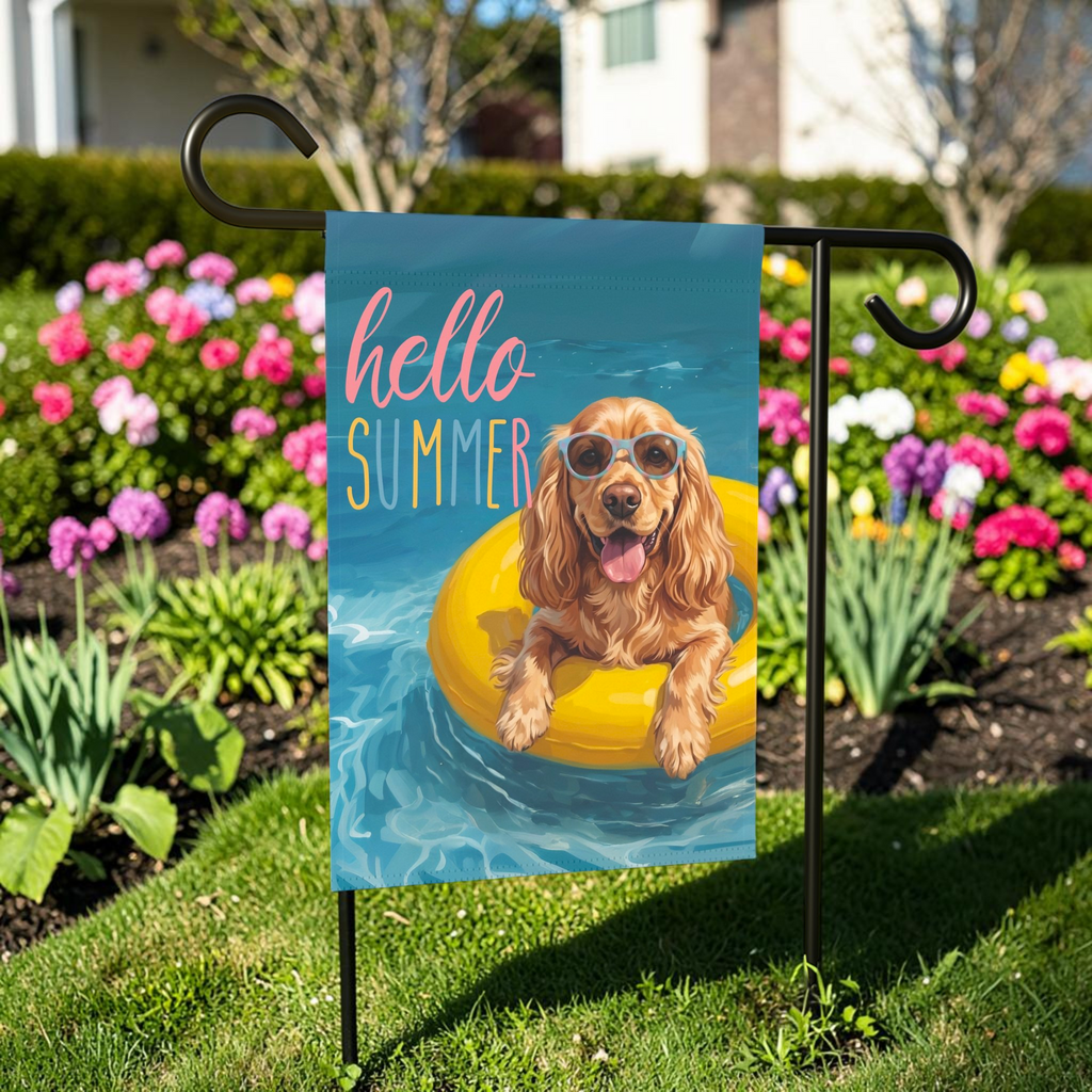 Hello Summer Cocker Spaniel Garden Flag