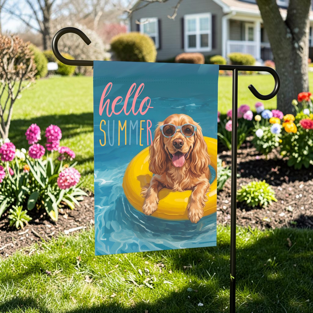 Hello Summer Cocker Spaniel Garden Flag