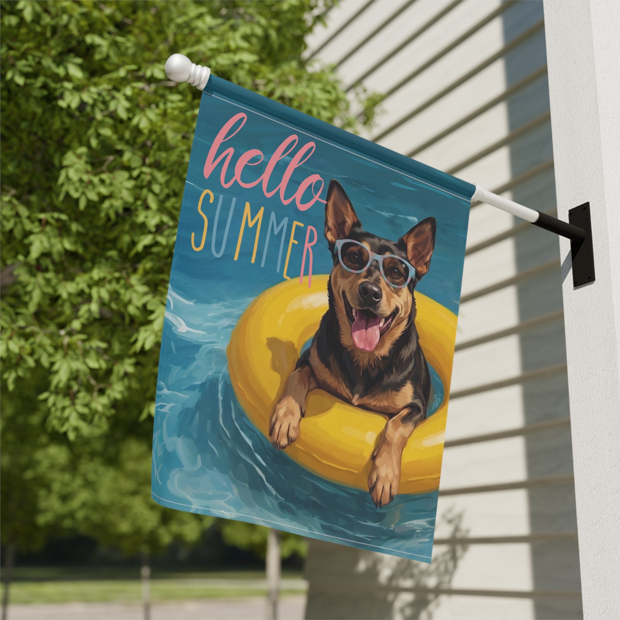 Hello Summer Australian Kelpie Garden Flag Double Sided 12x18 24x32 Outdoor