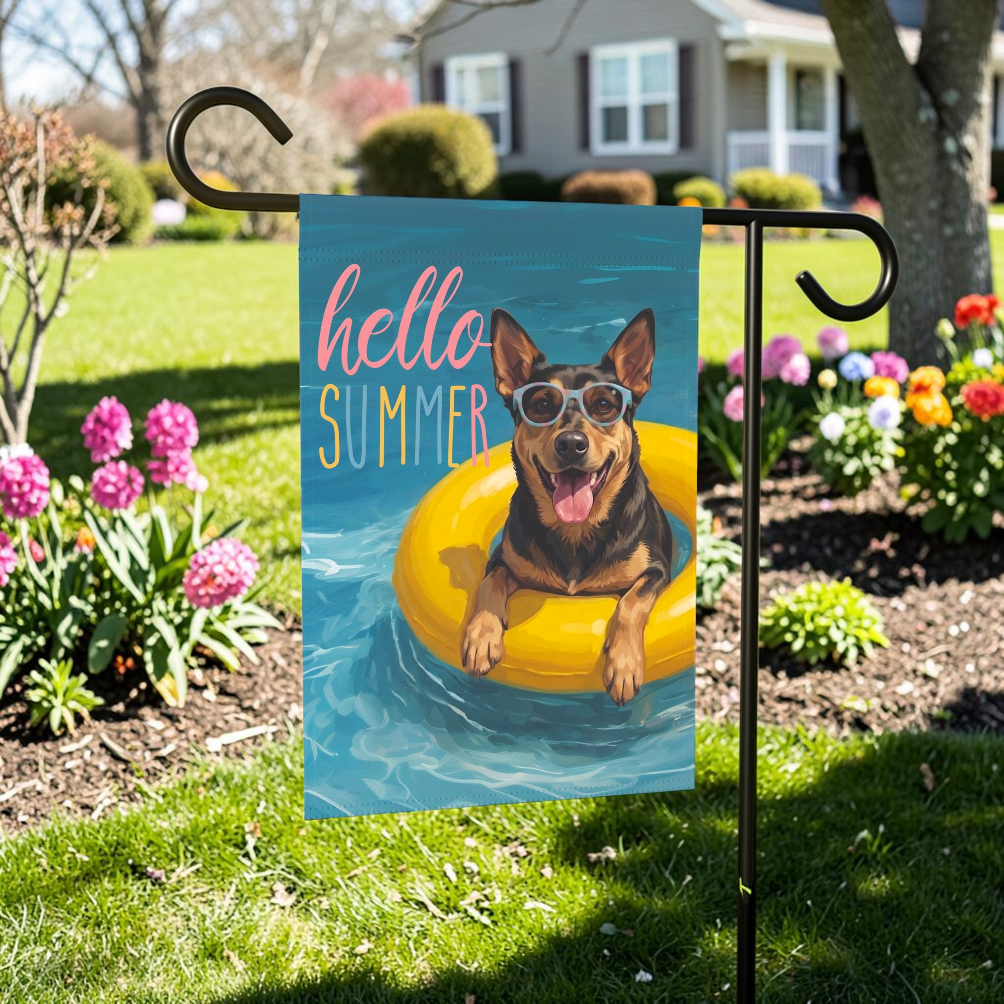 Hello Summer Australian Kelpie Garden Flag