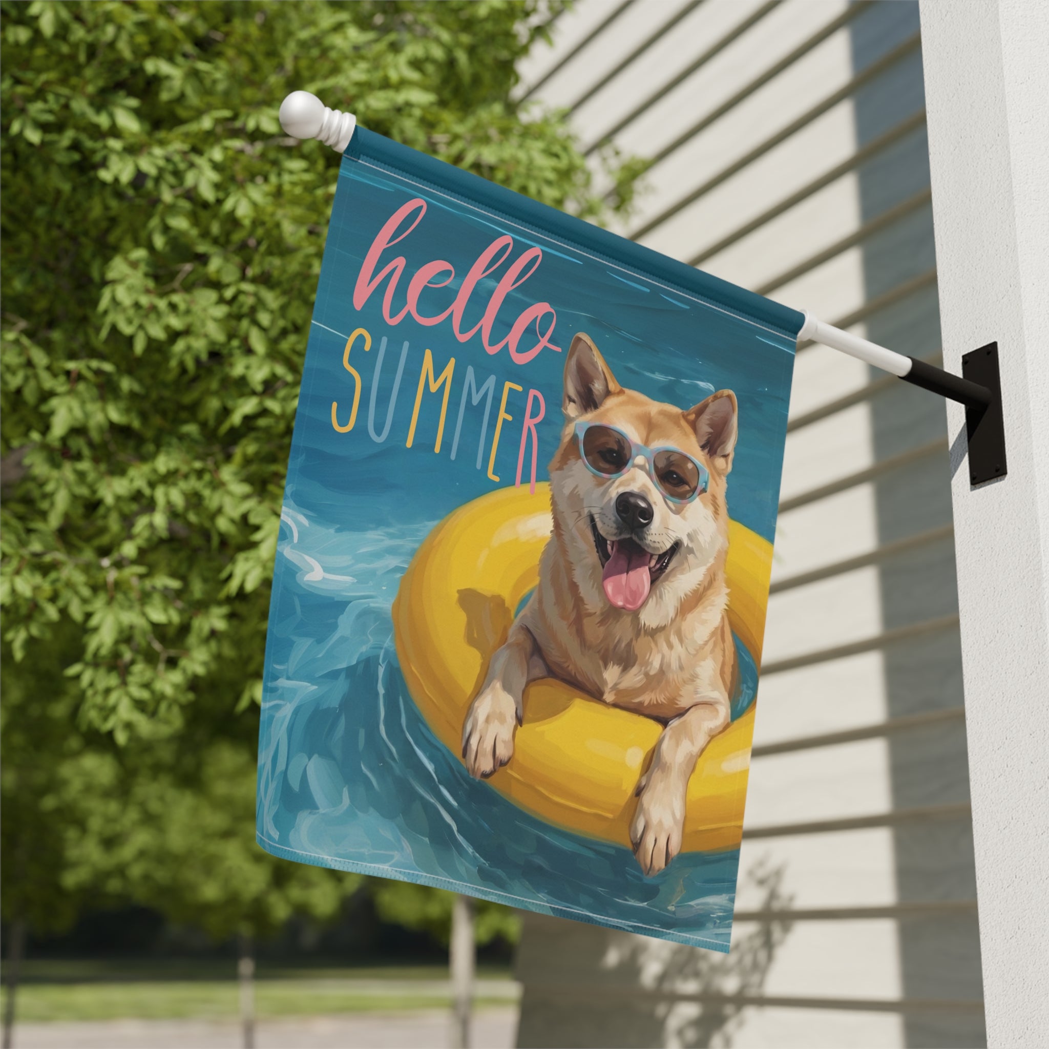 Hello Summer Akita Garden Flag Double Sided 12x18 24x32 Outdoor