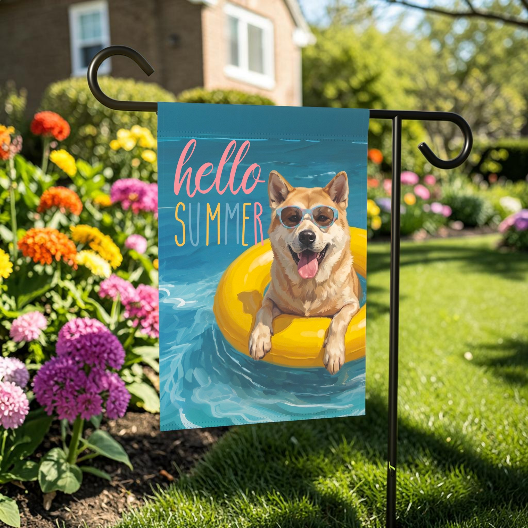 Hello Summer Akita Garden Flag