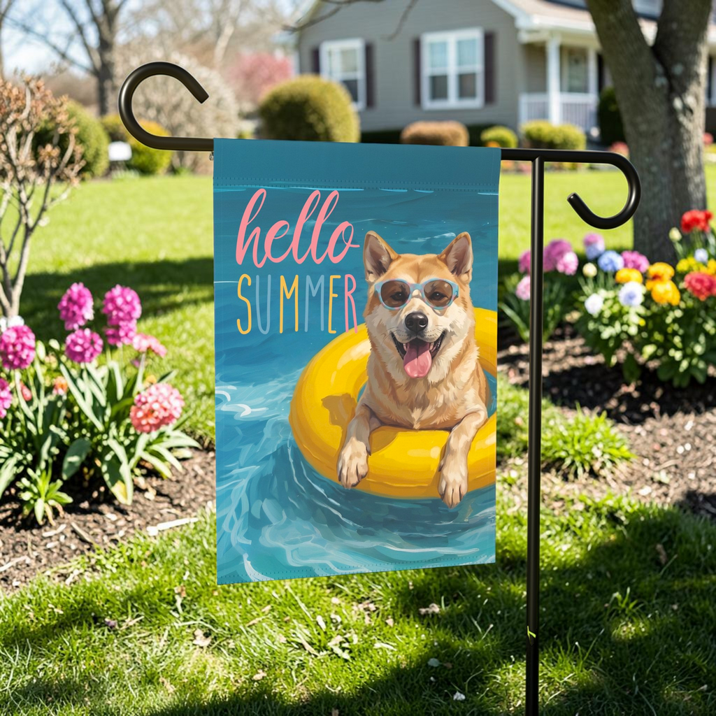 Hello Summer Akita Garden Flag