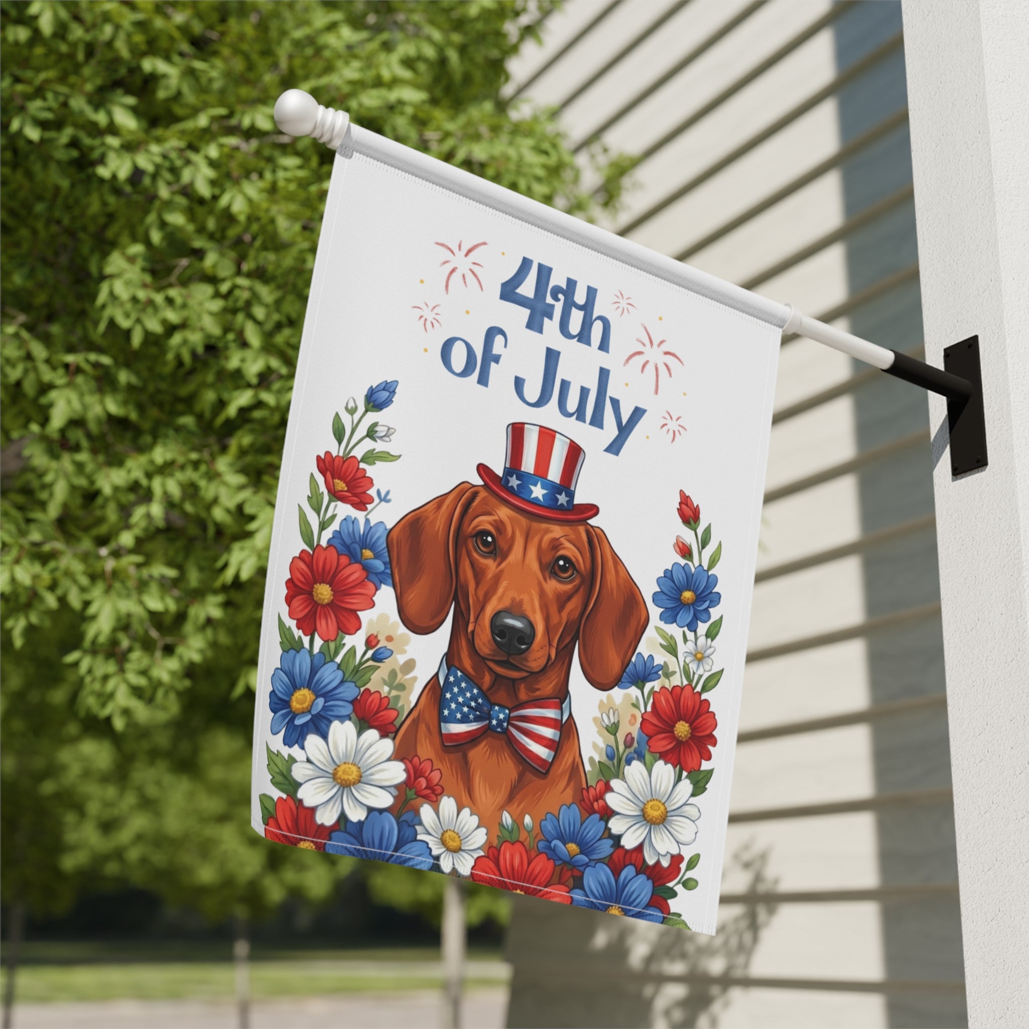 4th of July Short Hair Dachshund Garden Flag Double Sided 12x18 24x32 Outdoor