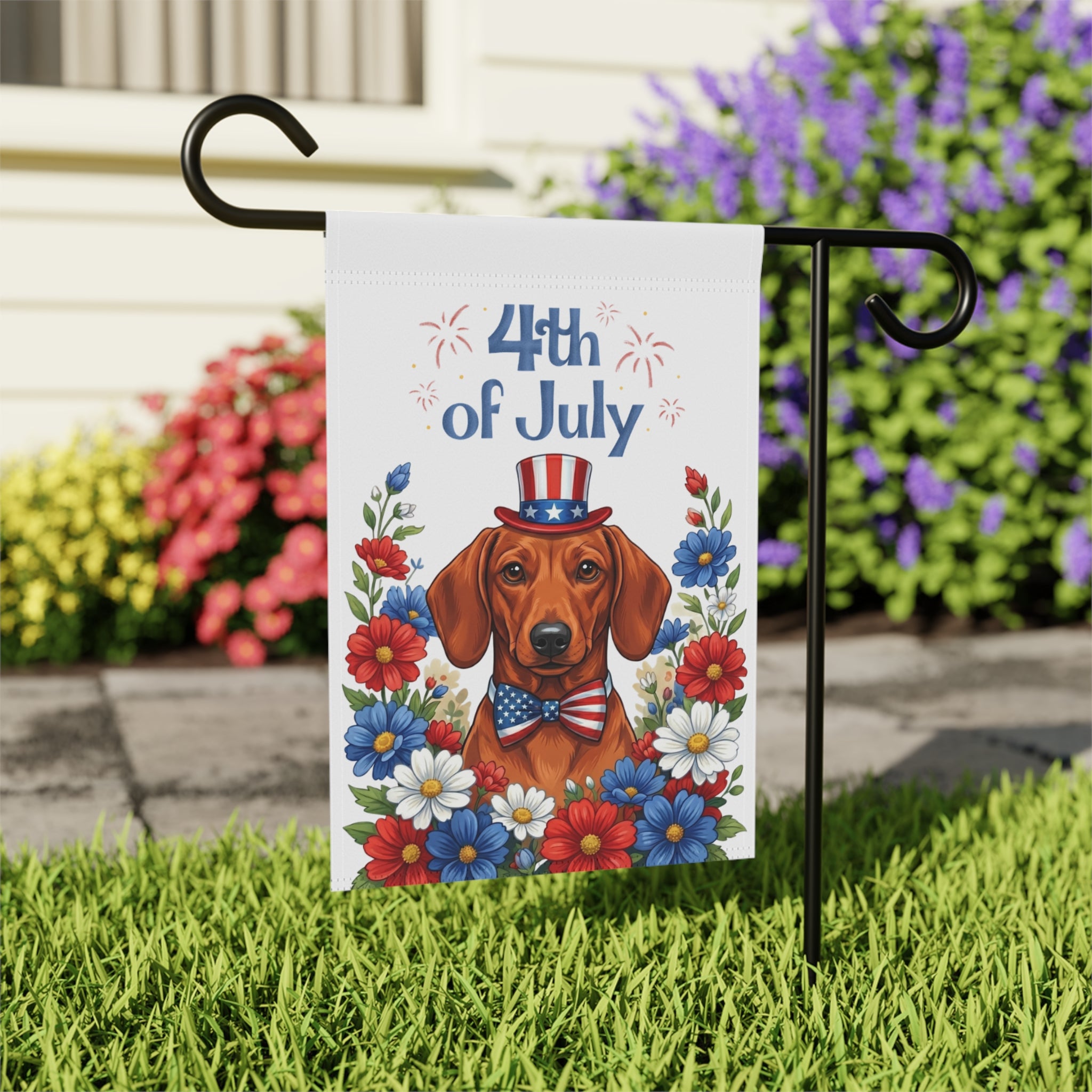 4th of July Short Hair Dachshund Garden Flag