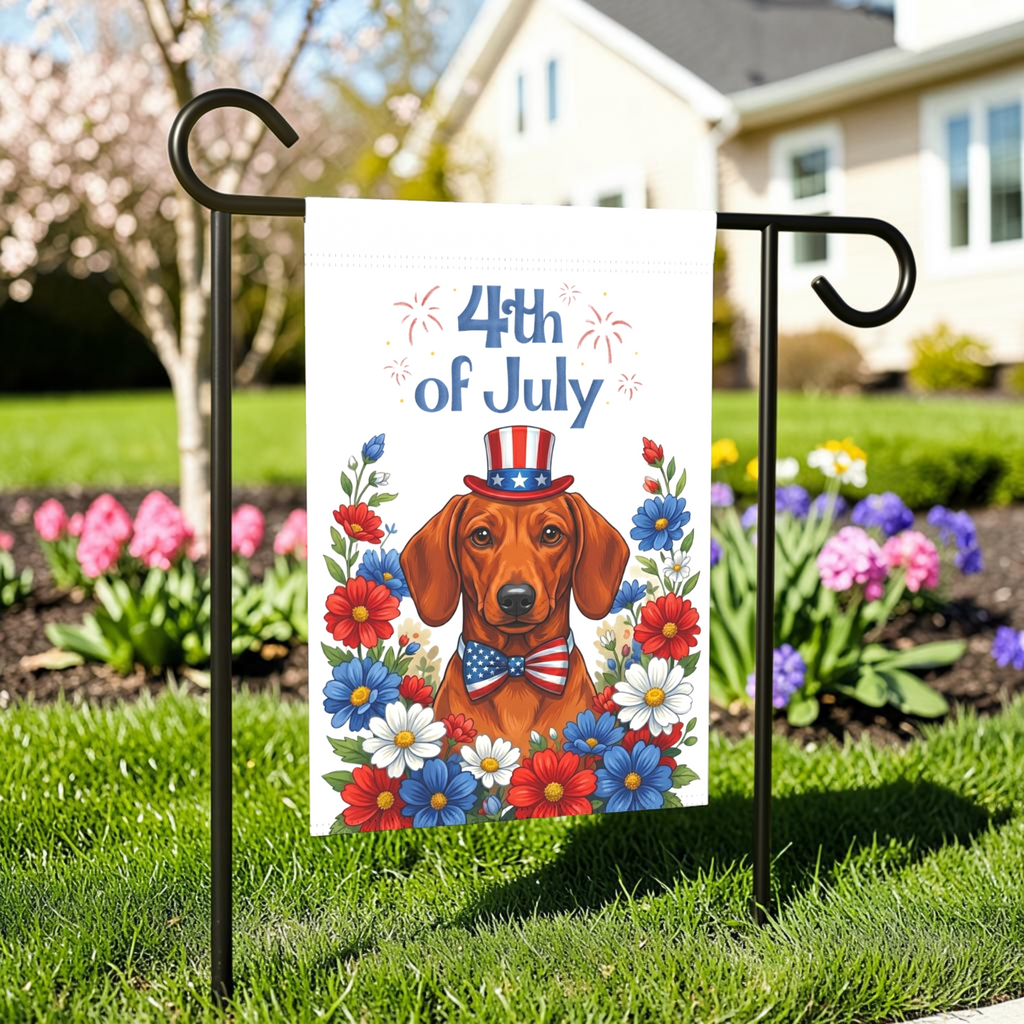 4th of July Short Hair Dachshund Garden Flag