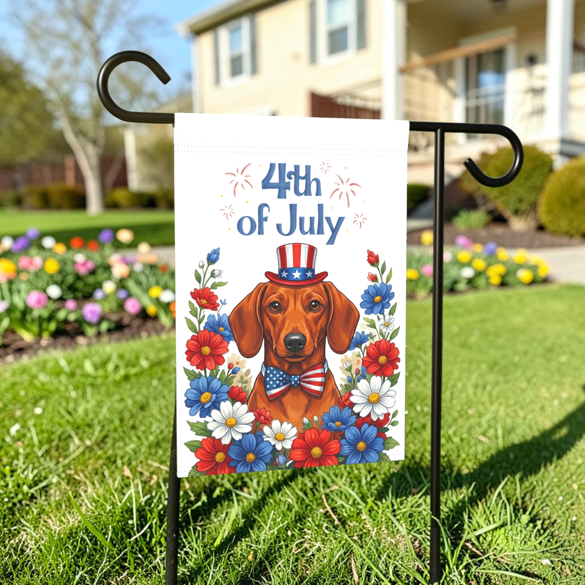 4th of July Short Hair Dachshund Garden Flag