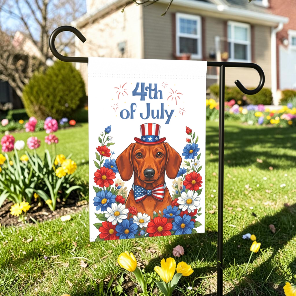 4th of July Short Hair Dachshund Garden Flag