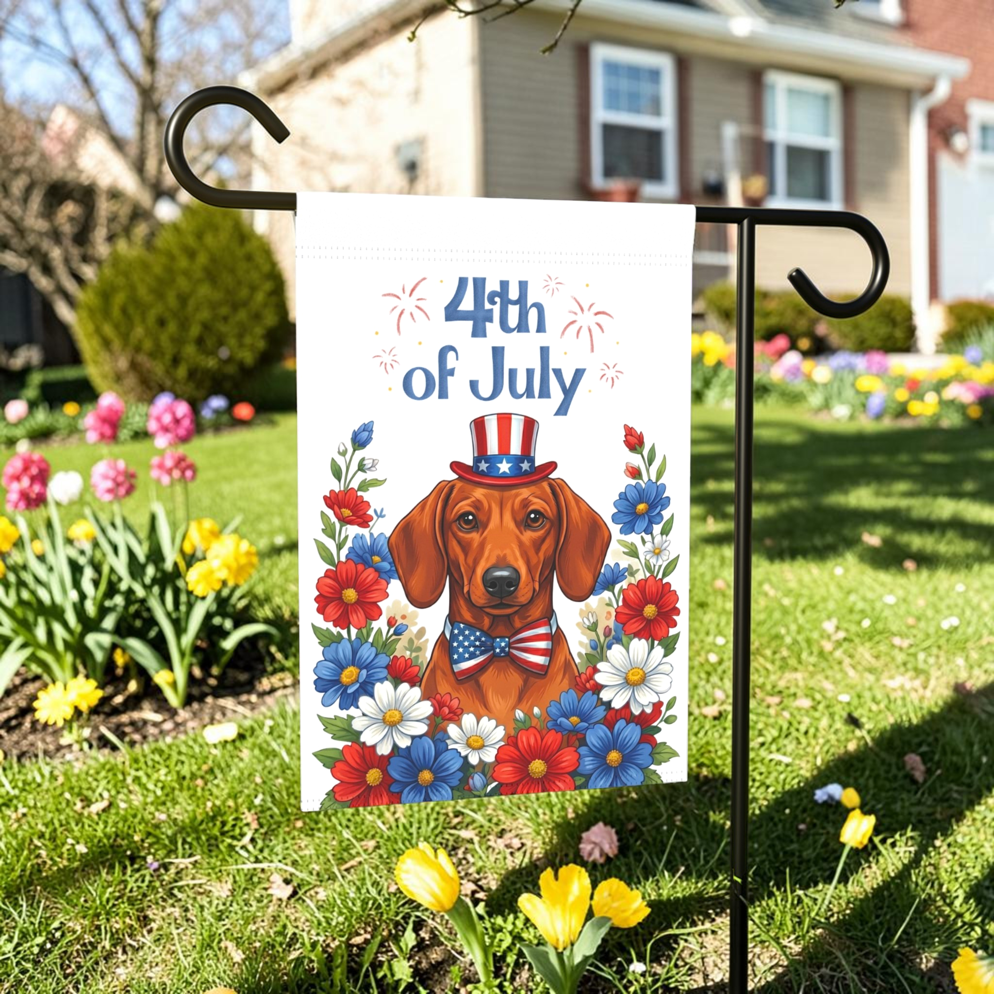 4th of July Short Hair Dachshund Garden Flag