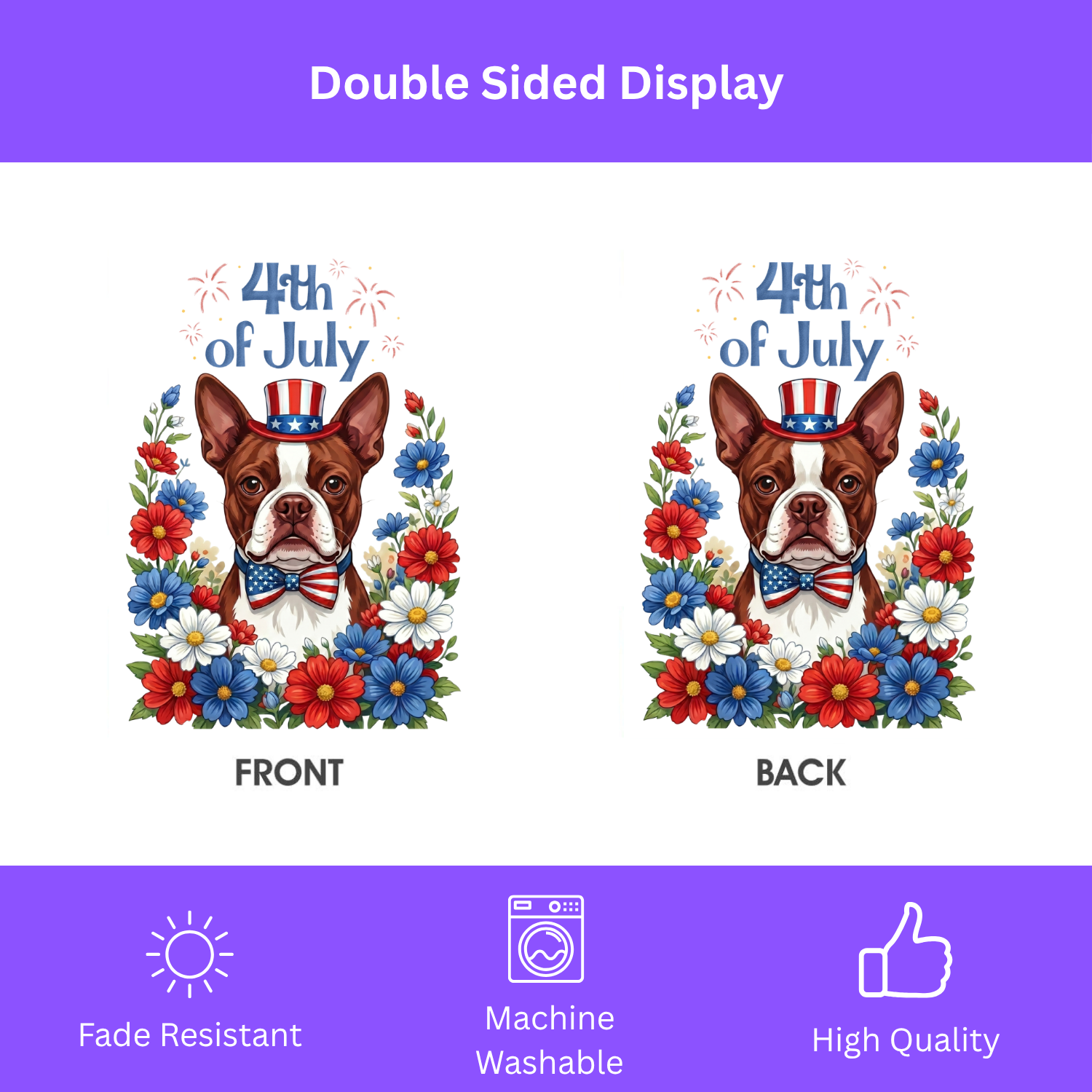 4th of July Red Boston Terrier Garden Flag