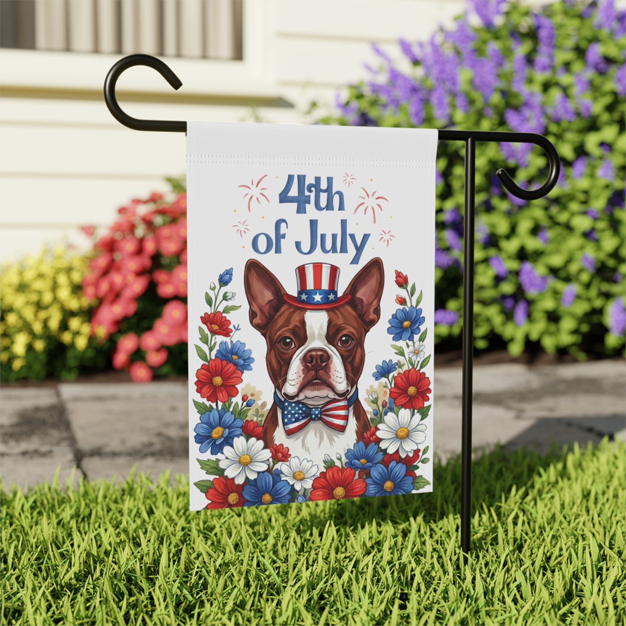 4th of July Red Boston Terrier Garden Flag