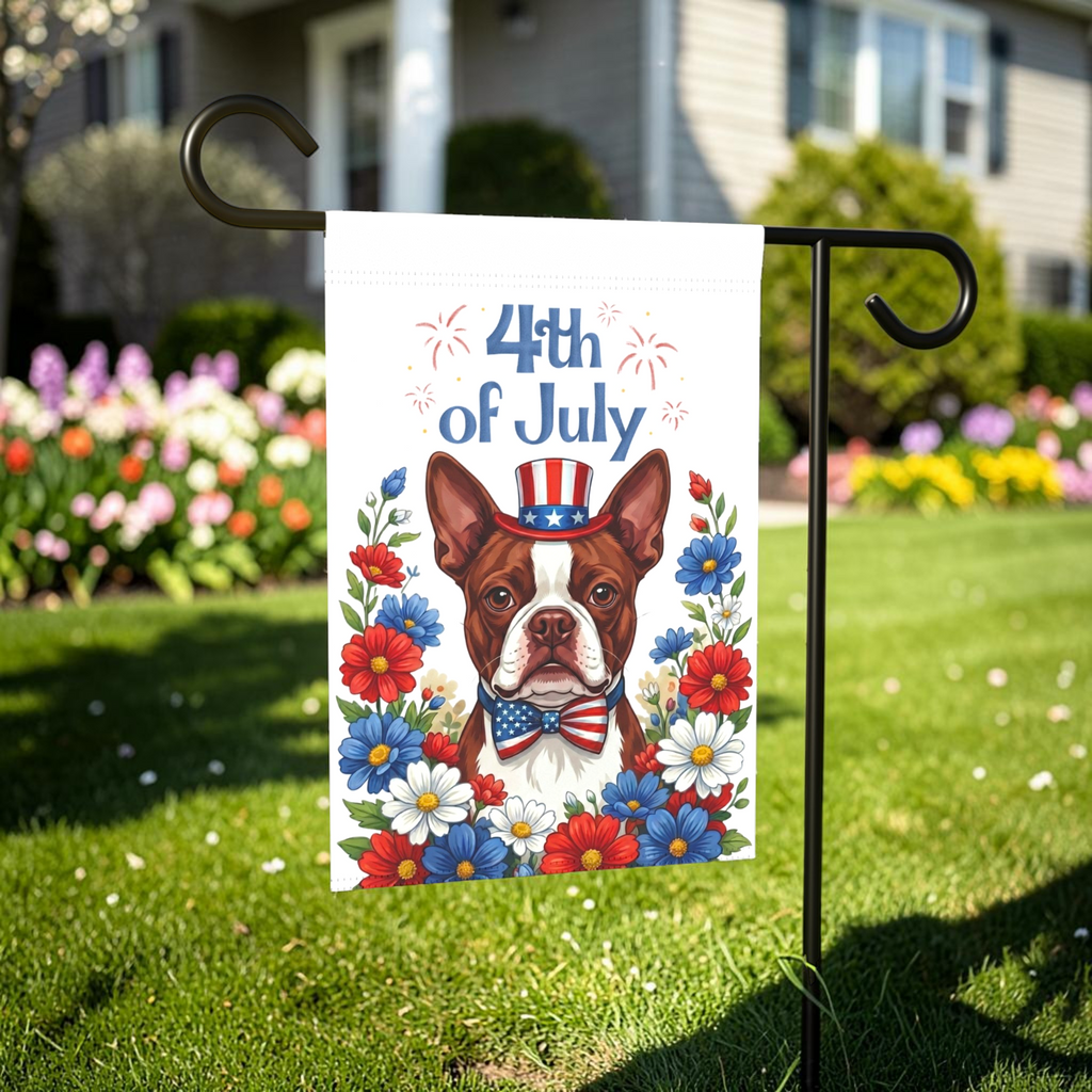 4th of July Red Boston Terrier Garden Flag