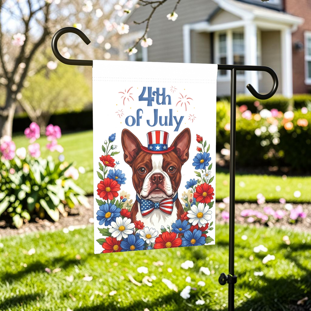 4th of July Red Boston Terrier Garden Flag