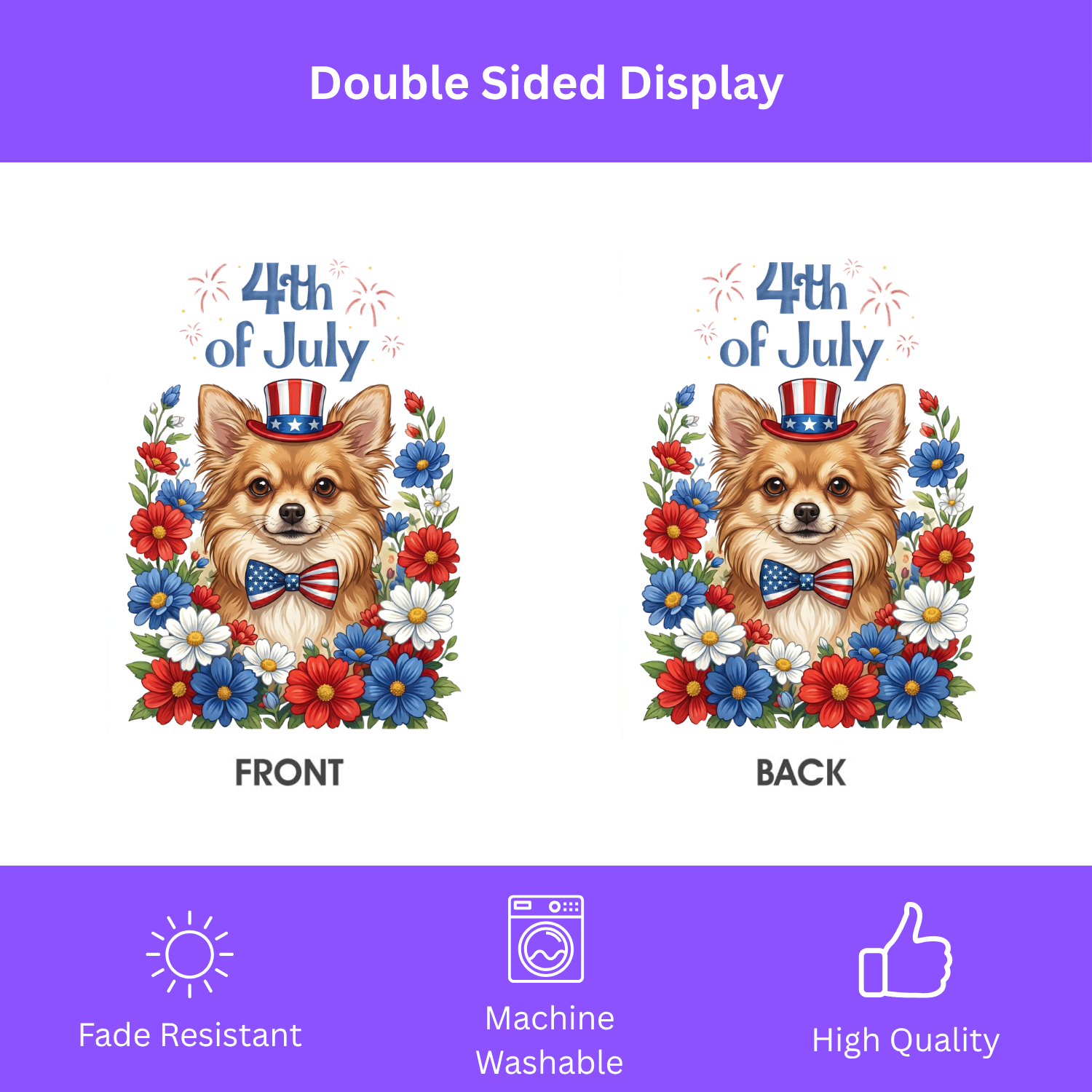 4th of July Long Hair Chihuahua Garden Flag