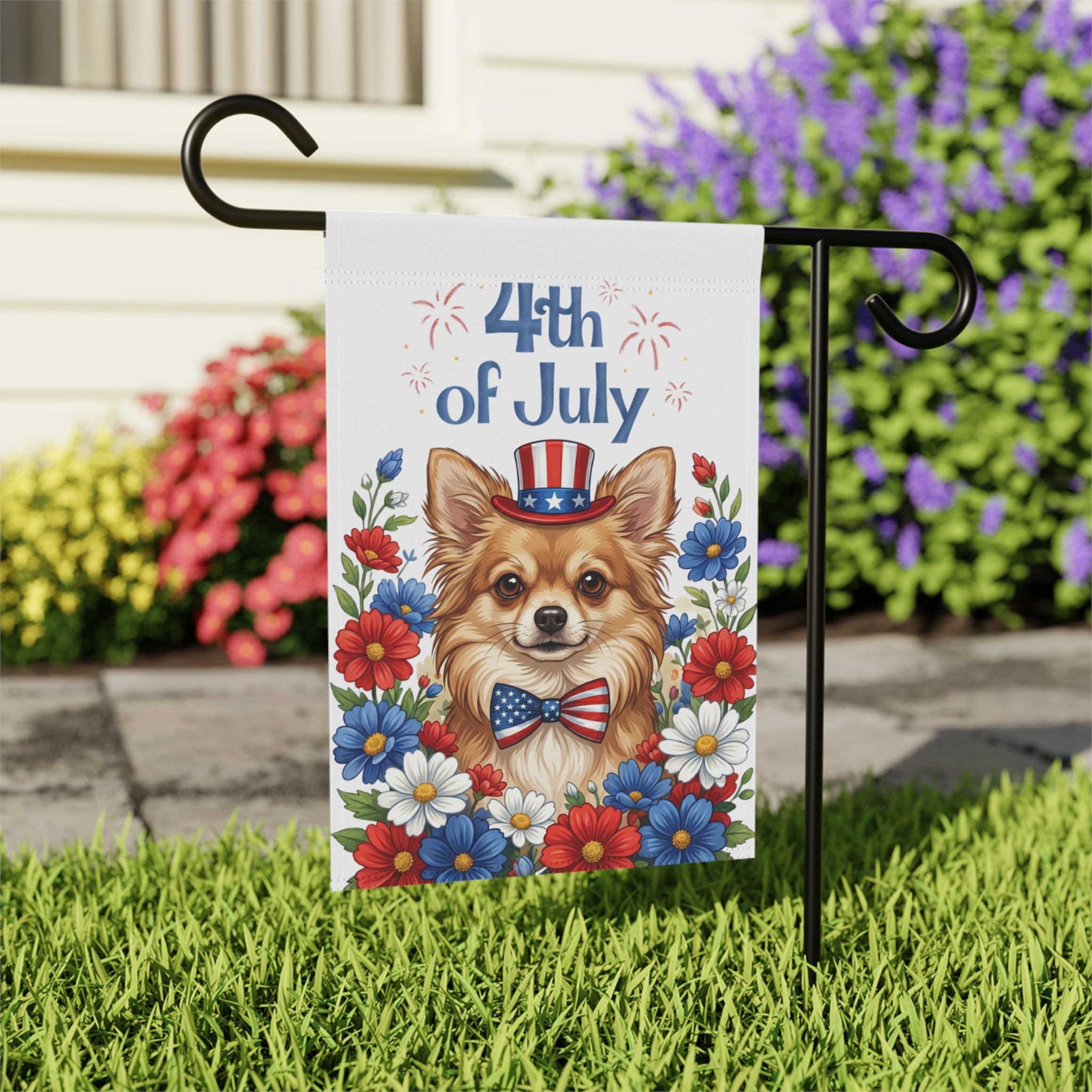 4th of July Long Hair Chihuahua Garden Flag
