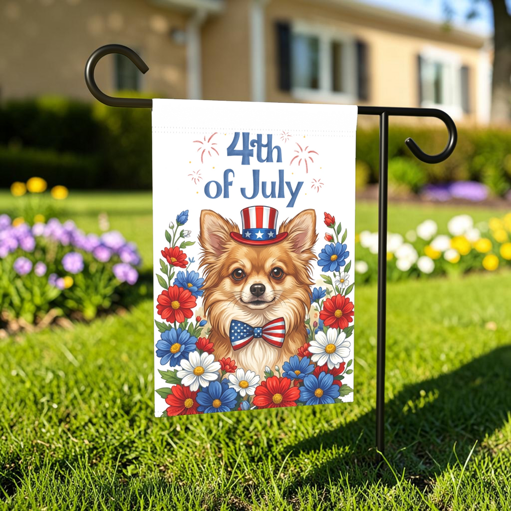 4th of July Long Hair Chihuahua Garden Flag