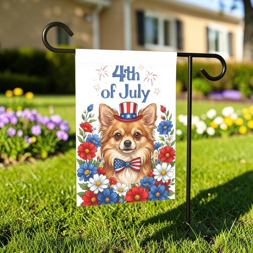 4th of July Long Hair Chihuahua Garden Flag