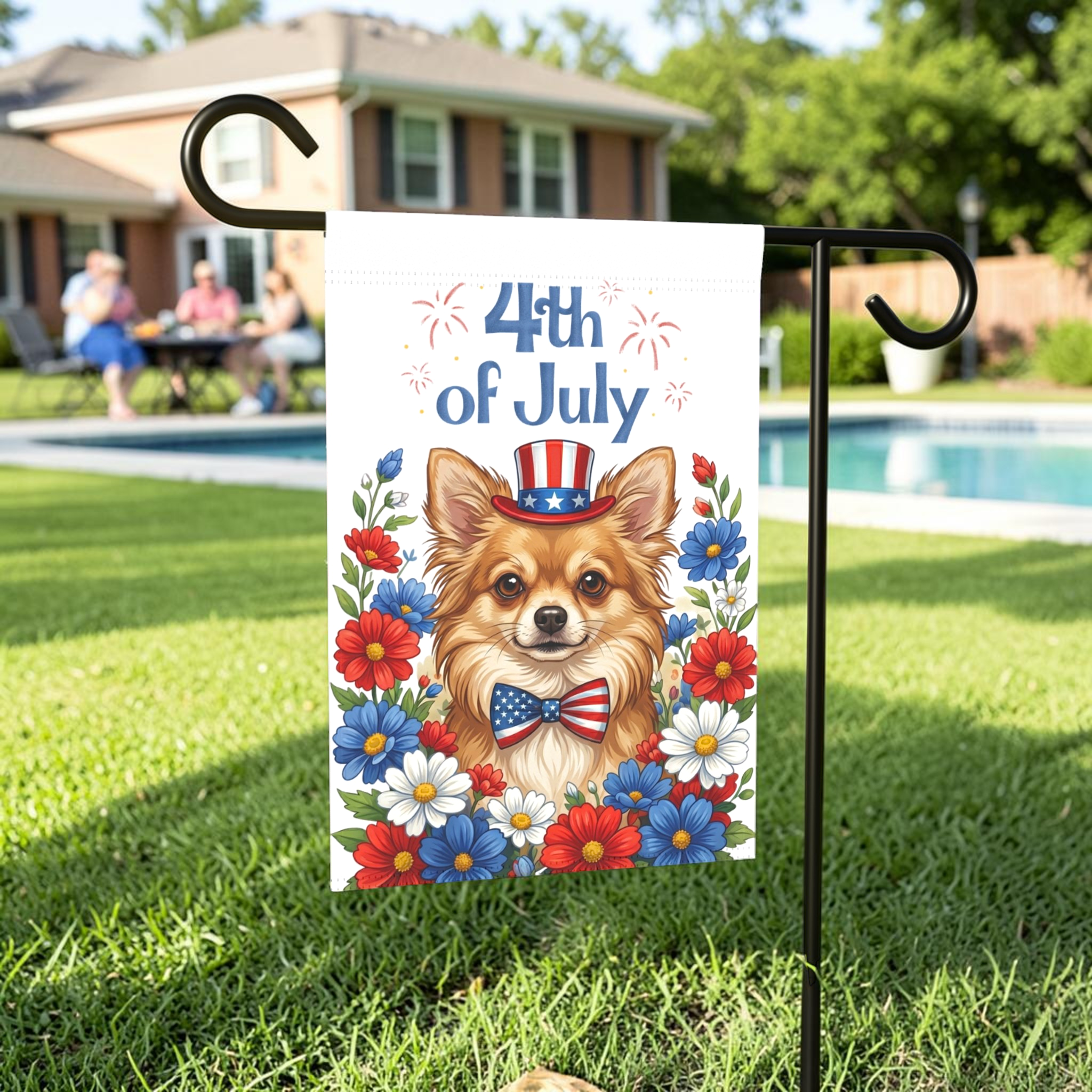 4th of July Long Hair Chihuahua Garden Flag
