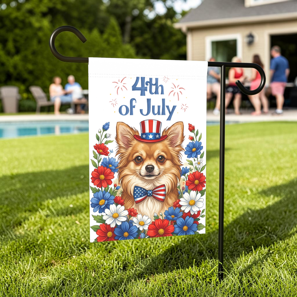 4th of July Long Hair Chihuahua Garden Flag