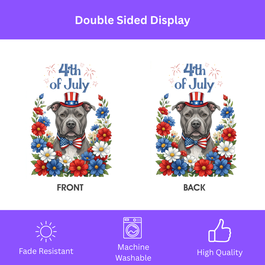 4th of July Gray American Pitbull Garden Flag