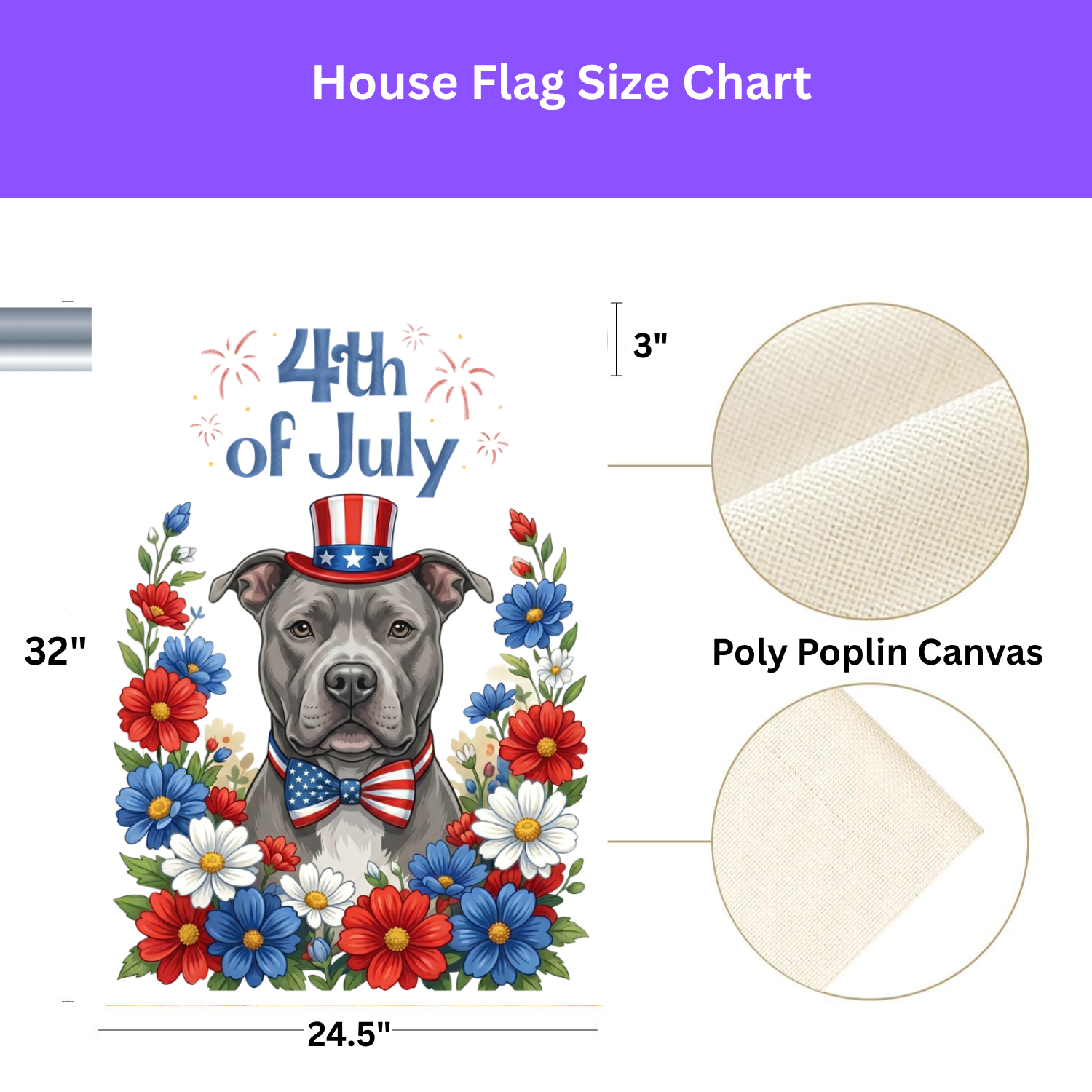 4th of July Gray American Pitbull Garden Flag