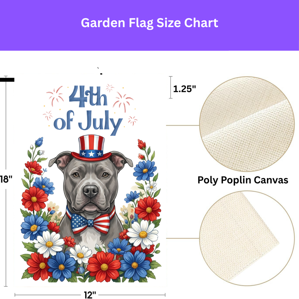 4th of July Gray American Pitbull Garden Flag
