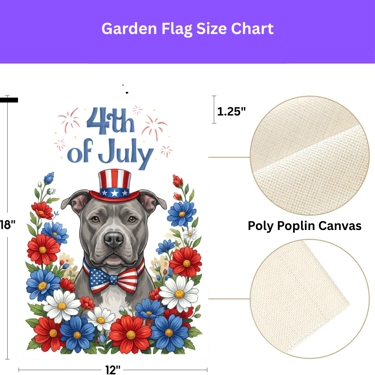 4th of July Gray American Pitbull Garden Flag