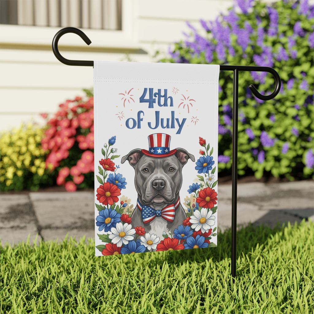 4th of July Gray American Pitbull Garden Flag