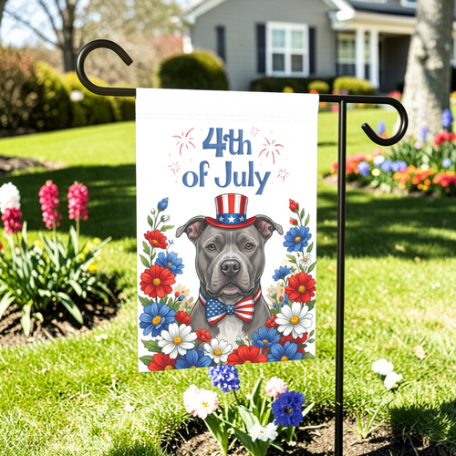 4th of July Gray American Pitbull Garden Flag