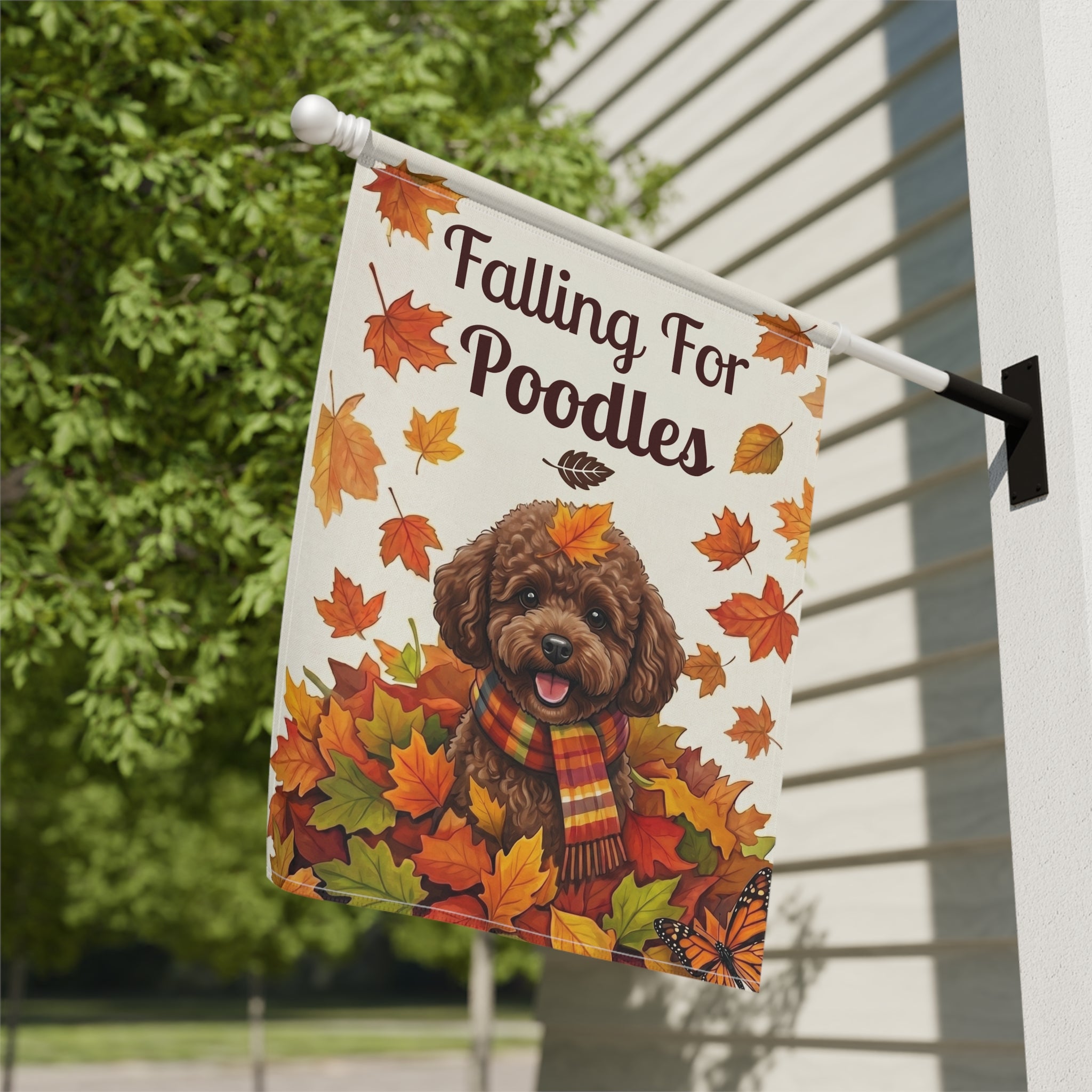 Falling For Poodles Autumn Garden Flag