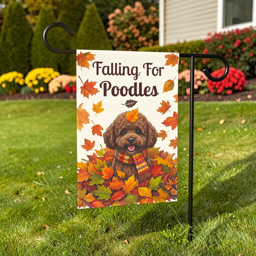 Falling For Poodles Autumn Garden Flag