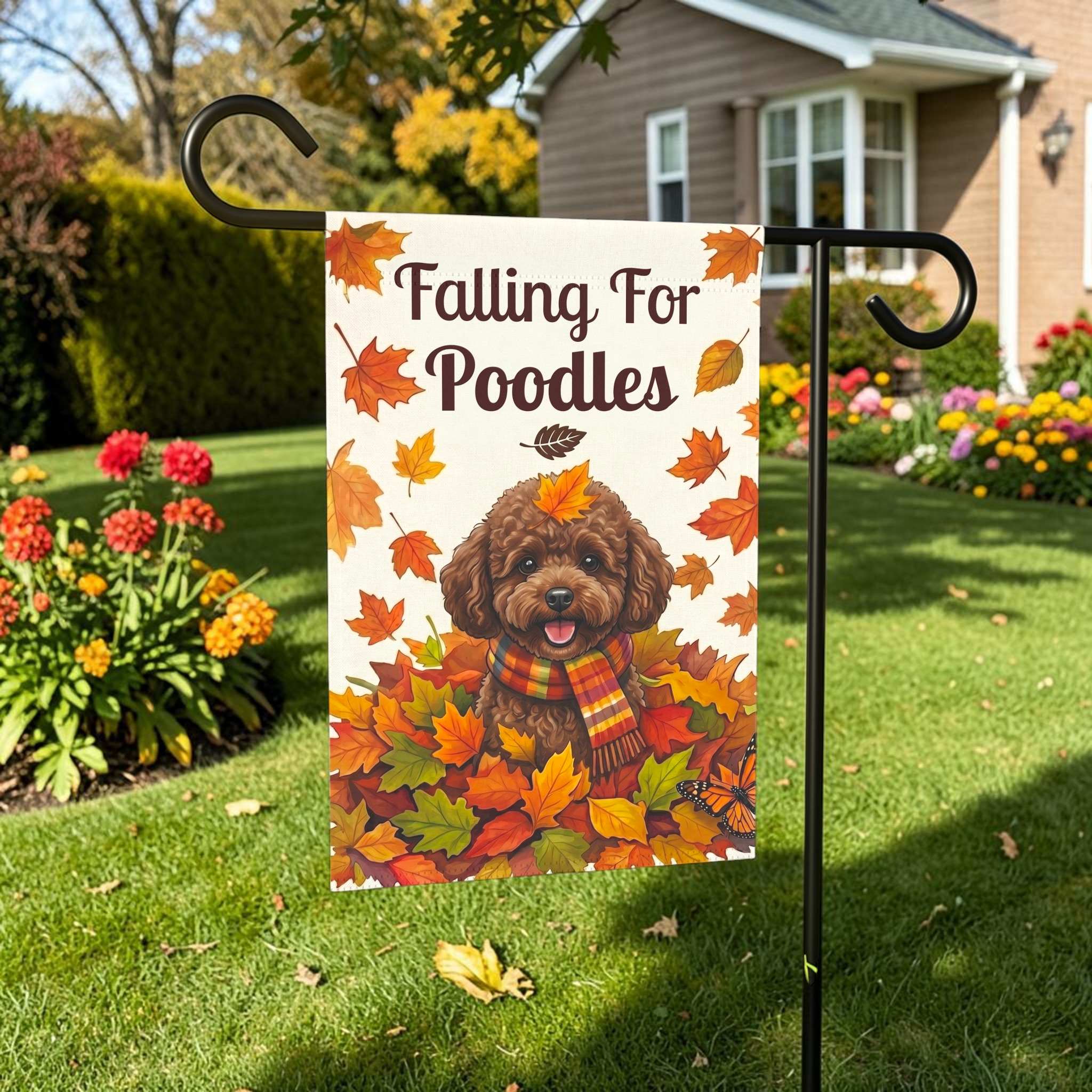 Falling For Poodles Autumn Garden Flag