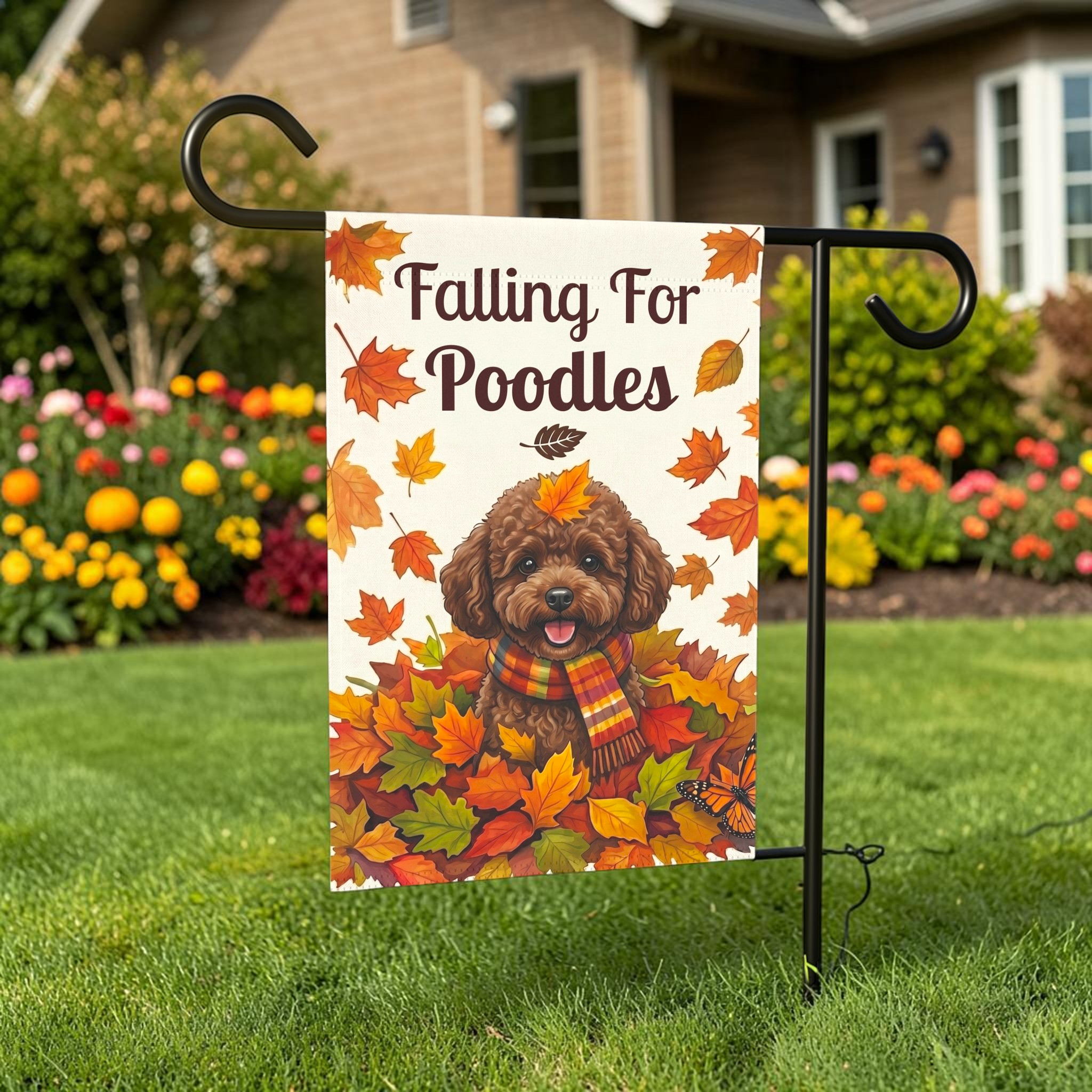 Falling For Poodles Autumn Garden Flag