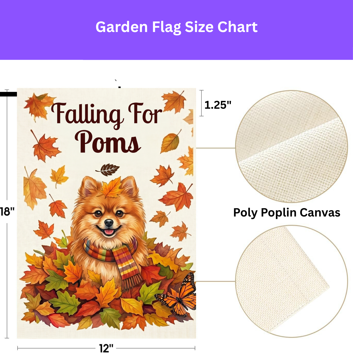 'Falling For Poms' Pomeranian Autumn Garden Flag