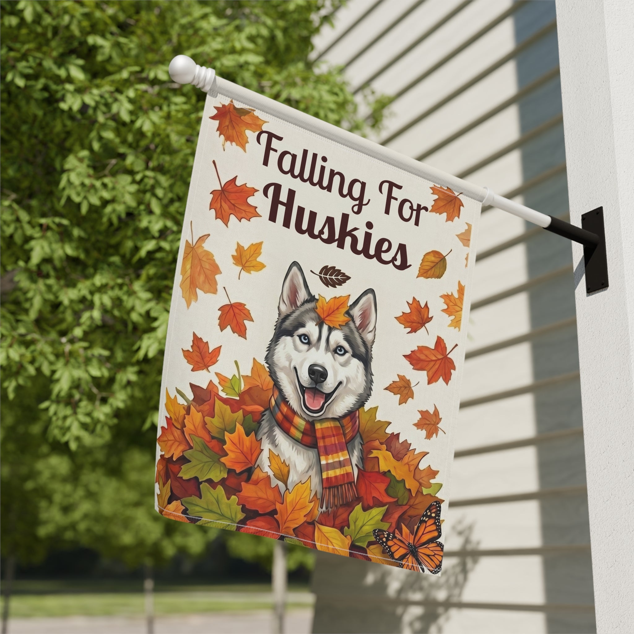 Falling for Huskies Siberian Husky Autumn Garden Flag Double Sided 12x18 24x32 Outdoor