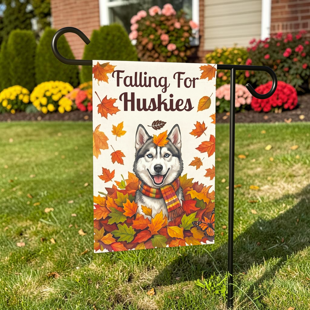 Falling for Huskies Siberian Husky Autumn Garden Flag