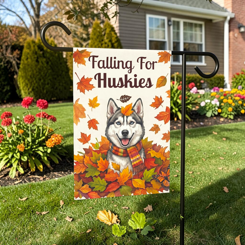 Falling for Huskies Siberian Husky Autumn Garden Flag