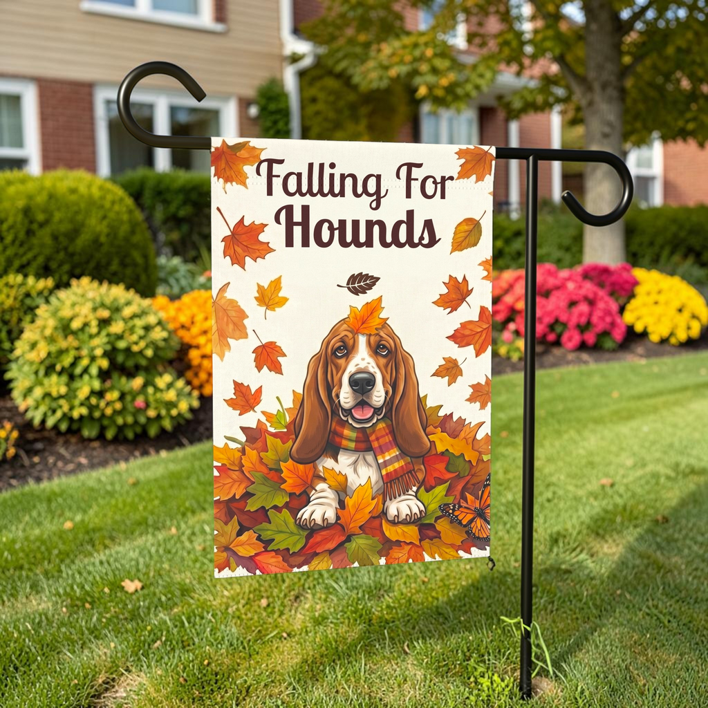 Falling for Hounds Basset Hound Autumn Garden Flag